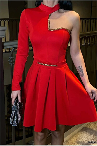 SS HOME CONCEPT Women's elegant crew neck belted mini long sleeve evening dress