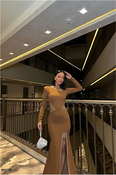 SS HOME CONCEPT Women's Stylish Crew Neck Long Sleeve Evening Dress with Ston...