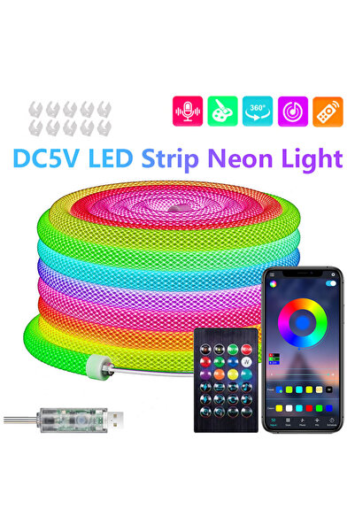 Choice 5m RGB 360 Glow Round RGB Neon LED Woven Strip Light 24key Bluetooth A...