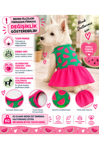 DOGİ&DOG Small Breed Neon Watermelon Cat Dog Dress Puppy Outfit (1-10kg)