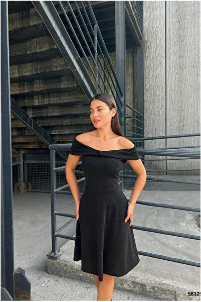 SS HOME CONCEPT Women's minimalist madonna neckline chic evening dress