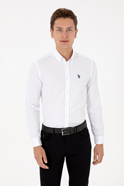 U.S. Polo Assn. Pánska biela košeľa s dlhým rukávom 50316723-VR013