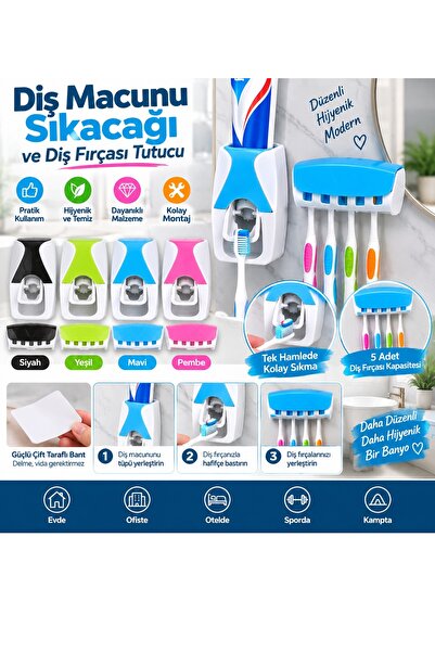 Keyfi Sepet Diş Macunu Sıkacağı ve 5li Fırça Tutucu