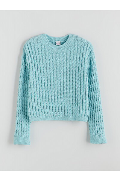 LC Waikiki Lcw Kids Turquoise Oval Collar Girls' Sweater with Nevavm Difference
