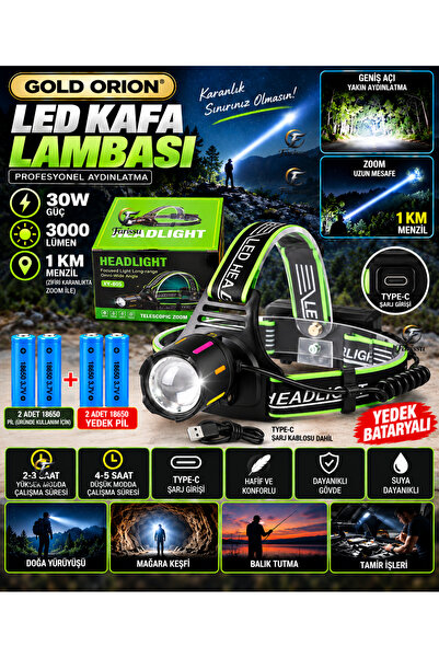 farissu 30W Ultra Güçlü LED Kafa Lambası (4 Adet Pilli - Yedek Bataryalı Set)...