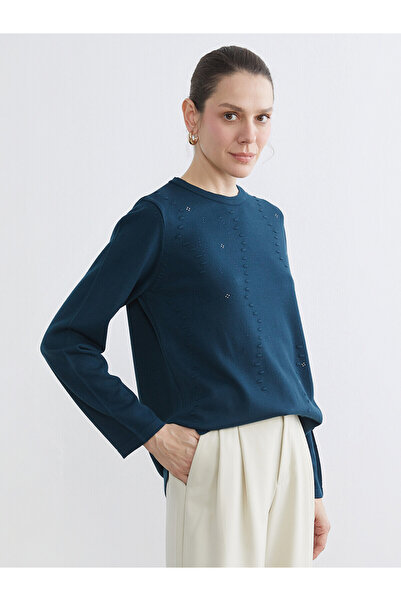 LC Waikiki Nevavm Lcw Grace Petrol Oval Collar Patterned Women's Knitwear Swe...