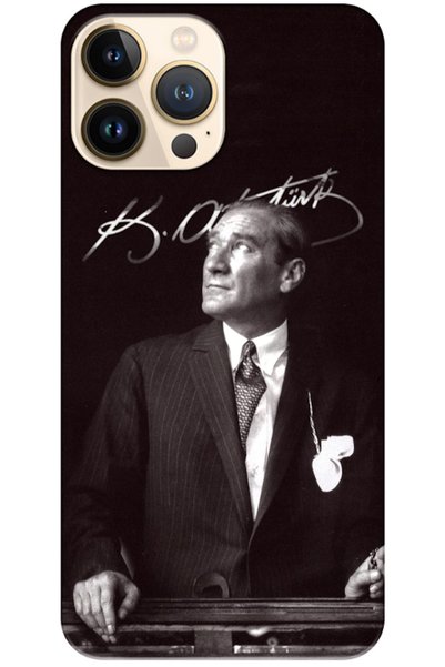 Zebana Apple iPhone 13 Pro Max Uyumlu Kılıf Mustafa Kemal Atatürk Silikon Kıl...