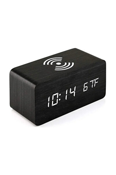 Choice1 Black Alarm Clock LED Digital Wooden USB/AAA Powered Table Watch with...