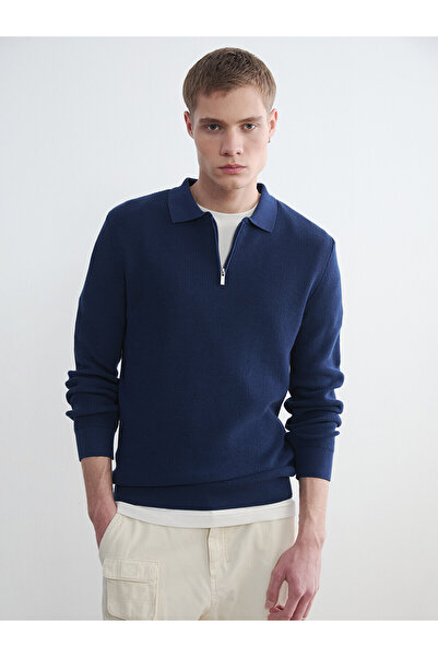 LC Waikiki Xside Indigo Knitwear Plain Polo Collar Men's Sweater with Nevavm ...