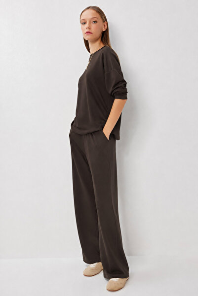 Lovelyİstanbul Comfortable Flexible Modal Top and Bottom Set Lby0007 Brown