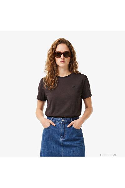 Lacoste Kadın Loose Fit V Yaka Kahverengi T-Shirt