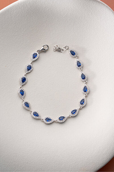 Silvano Jewelry 925 Ayar Gümüş Safir Damla Taşlı Suyolu Bileklik