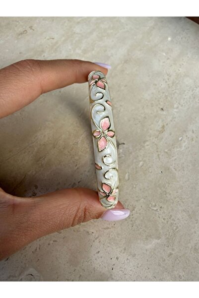 nesdesignn White Pink Floral Enamel Handcuffs