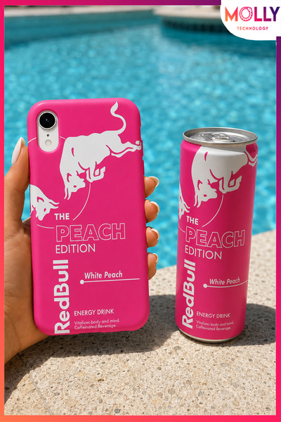Molly iPhone XR İçin Neon Pembe Redbull The Peach Edition Desenli İçi Kadife ...