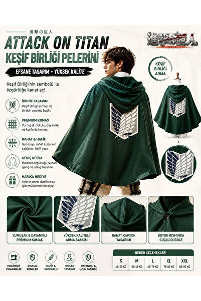 FG KONNİCHİWA Attack on Titan Survey Corps Cloak – Unisex Green Hooded Anime ...
