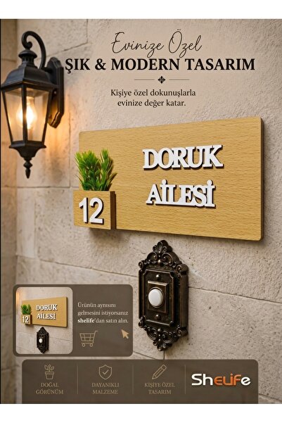 SHELİFE Kişiye Özel Aile İsimliği Kapı Süsü | İsim ve Kapı No Yazılı Dekorati...