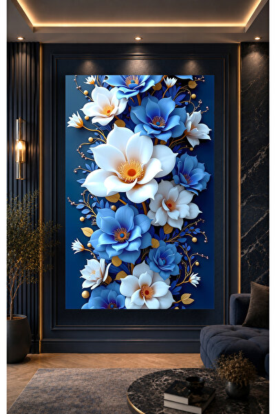 Evnora Home Decor Mavi Çiçekler Cam Tablo – Mavi ve Beyaz Çiçek Buketi Temalı...