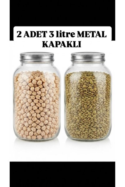 Genel Markalar İŞBİR 3LİTRE 2 ADET PŞBHÇ METAL KAPAKLI CAM KAVANOZ