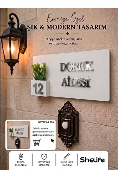 SHELİFE Kişiye Özel Aile İsimliği Kapı Süsü | İsim ve Kapı No Yazılı Dekorati...