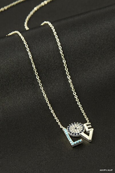 ZERO LAND Spt-Gld Love Written Zircon Stone Necklace (40310) Silver Color