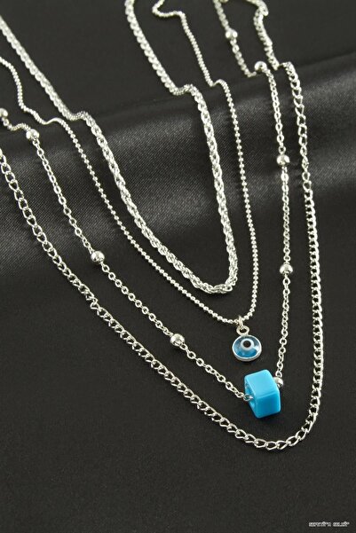 ZERO LAND Spt-Gld Evil Eye Glass Bead Quadruple Necklace (44619) Silver Color
