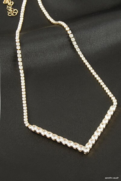 ZERO LAND Spt-Gld Triangle Tour Luxury Necklace with Zircon Stones 4 (42651) ...
