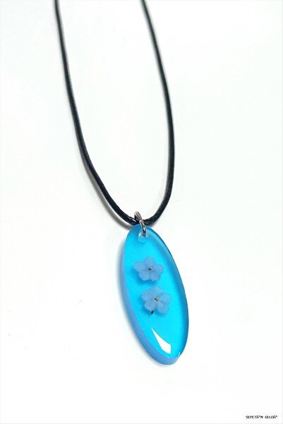 ZERO LAND Spt-Gld Forget-Me-Not Oval Epoxy (41620) Pendant Blue