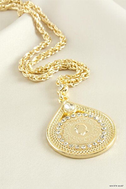 ZERO LAND Spt-Gld Tuğra Stone Tipped (44713) Necklace Yellow