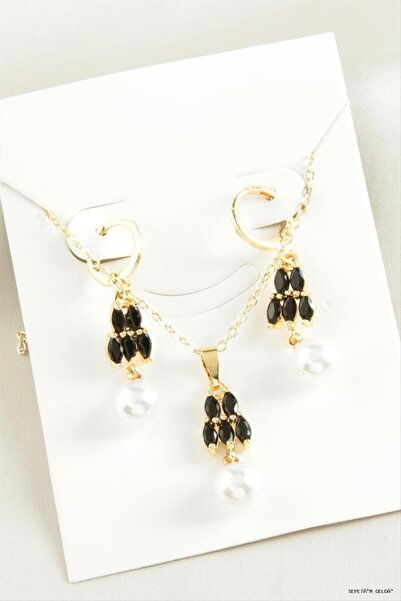 ZERO LAND Spt-Gld Pearl Zircon Stone Set (50627) Necklace Yellow