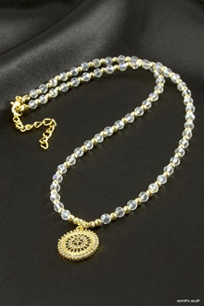 ZERO LAND Spt-Gld Evil Eye Zircon Stone Crystal (45335) Necklace Yellow