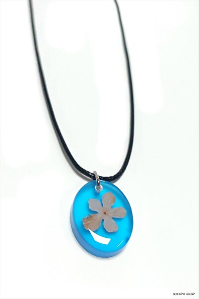 ZERO LAND Spt-Gld Snowball Flower Oval Epoxy (45539) Pendant Blue