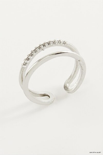 ZERO LAND Spt-Gld Double Zircon Stone Ring (45530) Silver Color