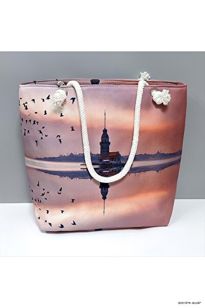 ZERO LAND Spt-Gld Galata Tower Patterned Beach Bag (53908) Lilac