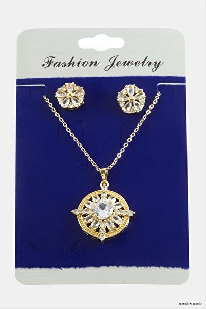 ZERO LAND Spt-Gld Flower Zircon Stone Set Necklace (52942) Silver Color