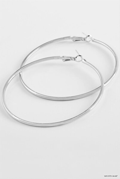 ZERO LAND Spt-Gld Metal Hoop Earrings 6 cm (50518) Silver Color