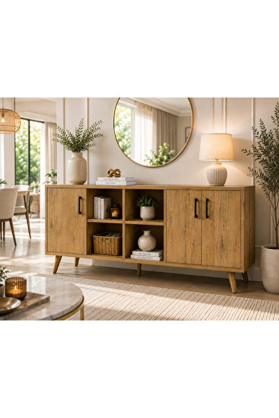 hacıbekiroğlu HBO Gold Barok 3 Kapaklı 4 Raflı MDF Lam Konsol – 180 cm Modern...