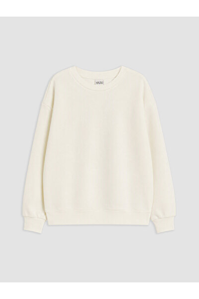 LC Waikiki Ecru Crew Neck Girl's Thick Sweatshirt