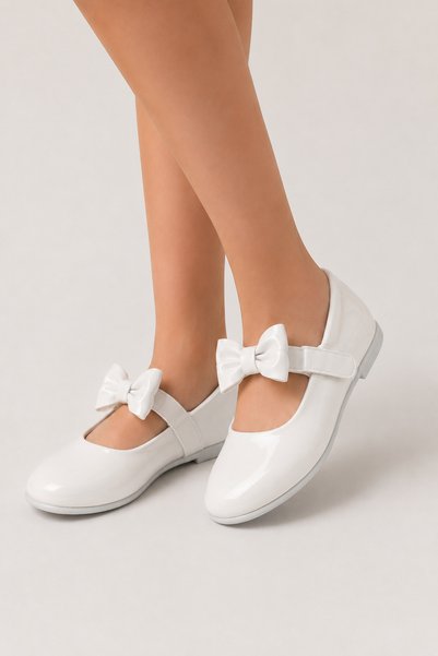 Jagulep Ribboned Girls' Ballerina Flats White