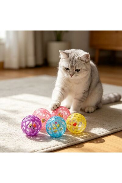 idei 1. Set of 4 perforated plastic cat toy balls D4.5cm, sound balls with be...