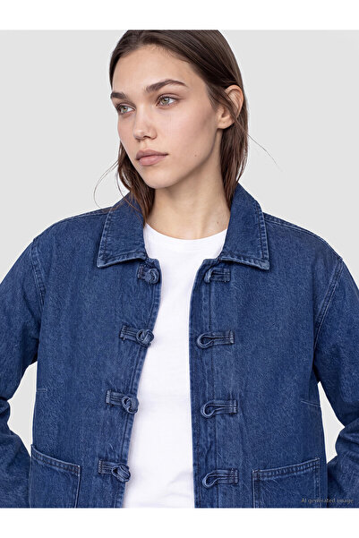 LC Waikiki Lcw Modest Indigo Shirt Collar Women's Jean Jacket