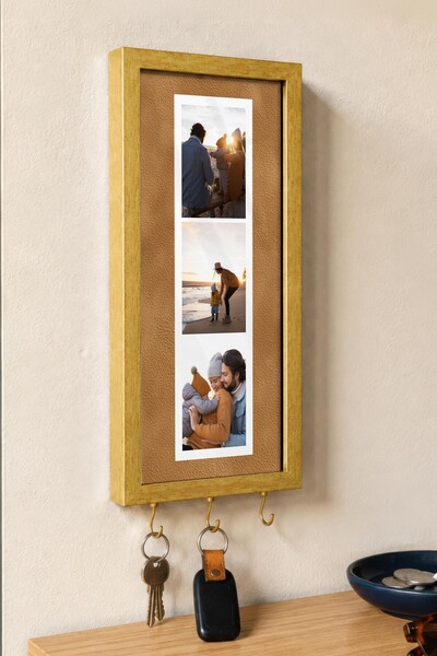 Postifull Kişiye Özel Tablo Anahtarlık, Photobooth Stili Gold Fotoğraf Çerçev...