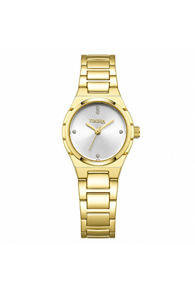 TIMERA ساعة ذهبية بسوار معدني ومينا فضية ومؤشرات كريستالية -TIMERA Gold-Tone ...