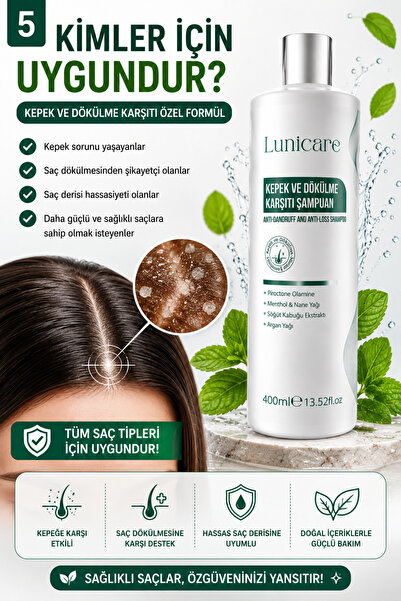 lunicare Anti-Dandruff Shampoo with 9 Actives, Salt-Free 400 ml