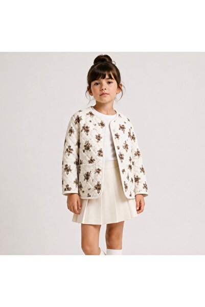 Alvadonna Floral Patterned Quilted Seasonal Coat with Snap Fasteners on the F...