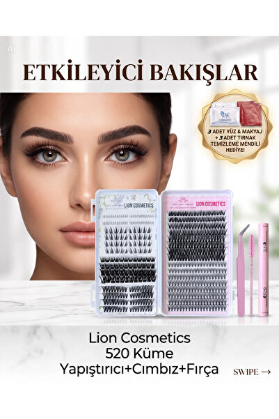 lion cosmetics 520 Adet Karışık Stil Tekli Takma Küme Kirpik Yapıştırıcı Cımb...