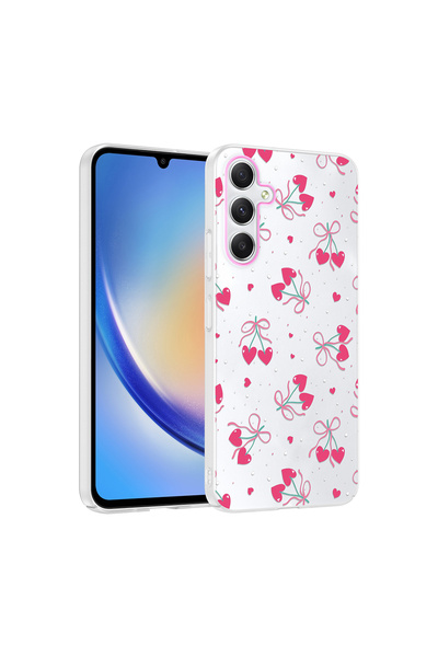 zore Galaxy A24 Case Flower and Bow Pattern Camera Raised Brsa Premium