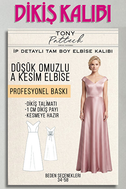Tony Patteck Düşük Omuzlu A Kesim İp Detaylı Tam Boy (EL16)- Hazır Dikiş Kalı...