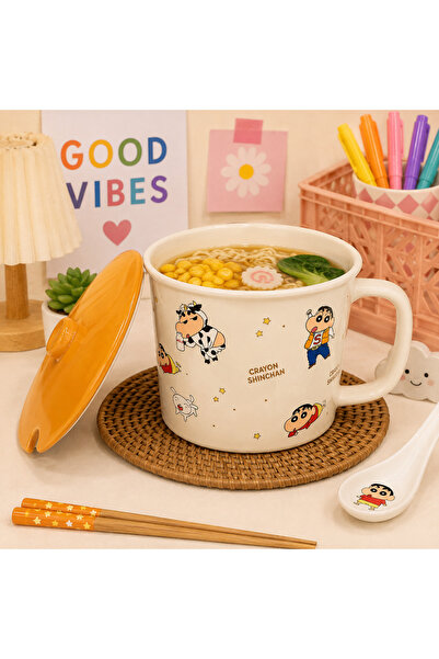 hediyeofisi Hediye Ofisi Shinchan Kapaklı Büyük Noodle Kasesi – Kaşıklı Seram...