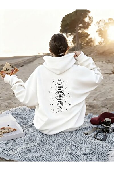 FUFLUNS Moon Back Printed Oversized Men's Hooded Sweatshirt