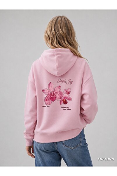 FUFLUNS Simple Joy Back Printed Oversized Men's Hooded Sweatshirt